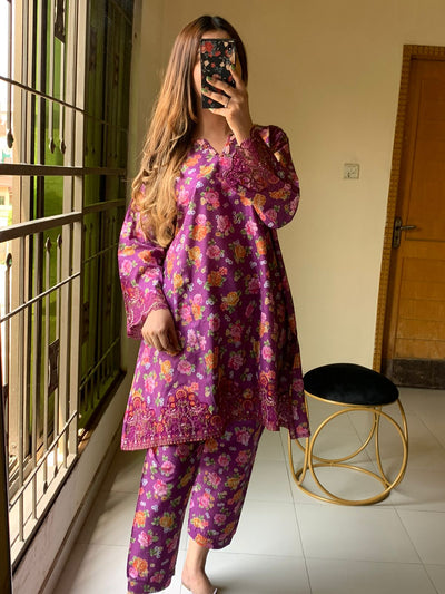 New digital lawn A Line style floral print Summer Season For Girls