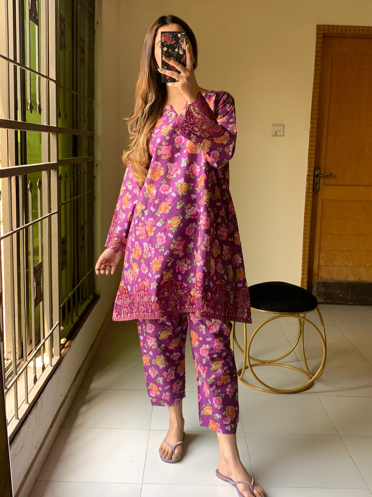 New digital lawn A Line style floral print Summer Season For Girls