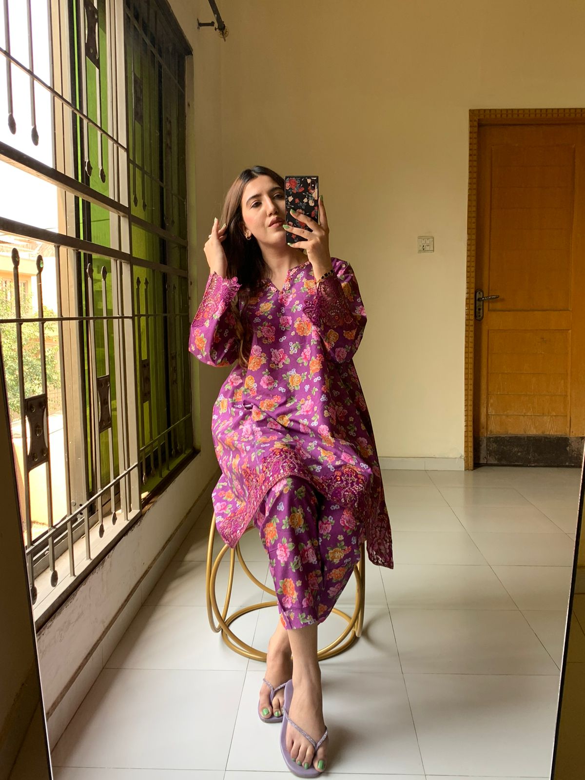 New digital lawn A Line style floral print Summer Season For Girls