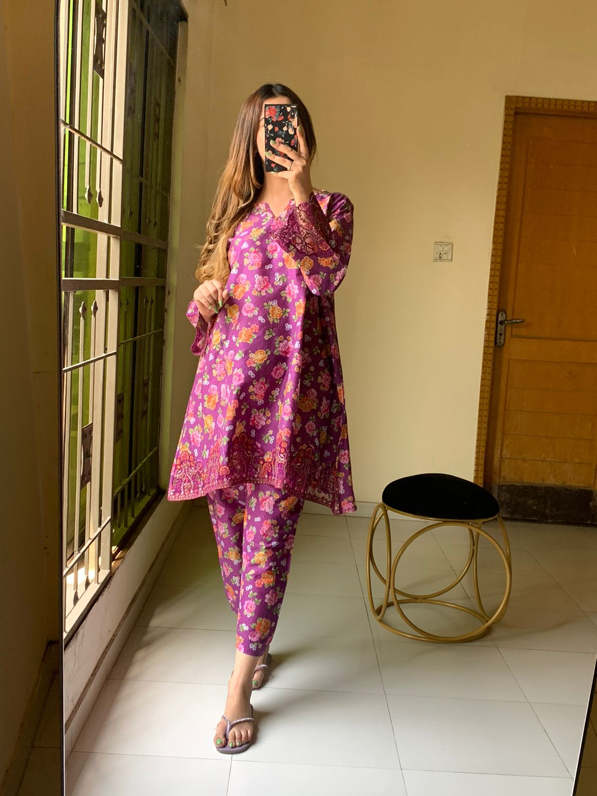 New digital lawn A Line style floral print Summer Season For Girls