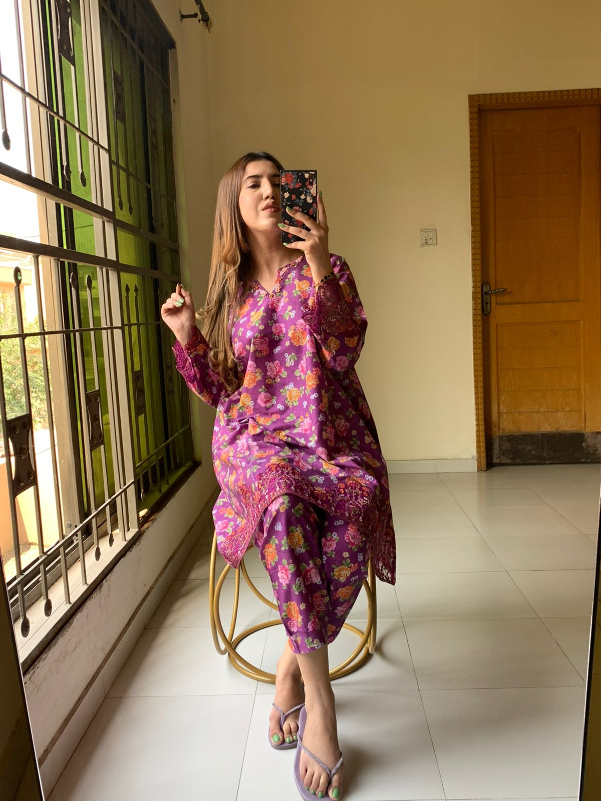New digital lawn A Line style floral print Summer Season For Girls