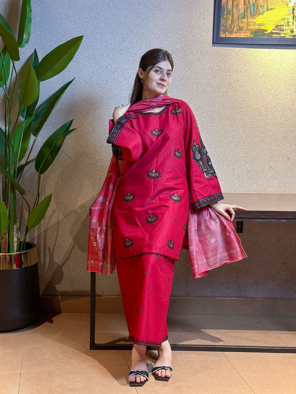 BKC 3 Piece Embroidery Stitched Suit